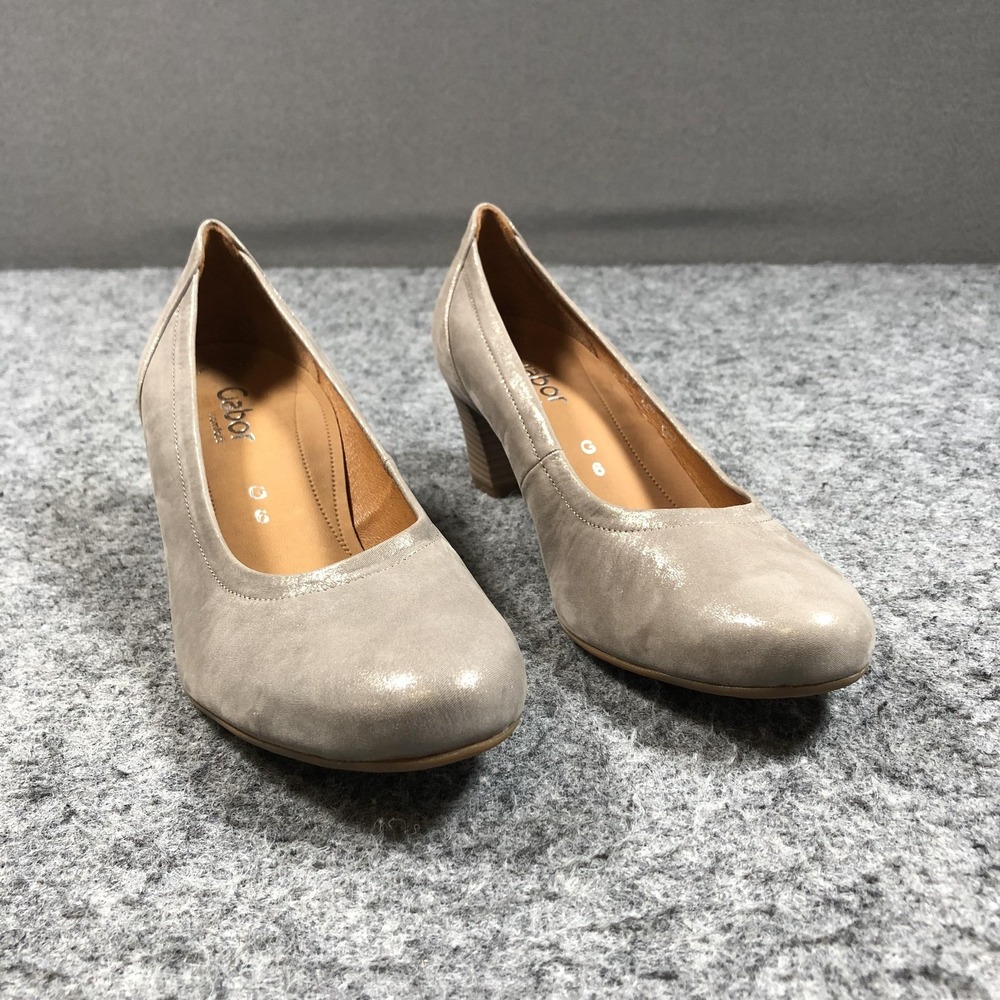 Gabor Comfort Pumps Womens Size 8.5 Beige Leather Block Heel Round Toe Shoes